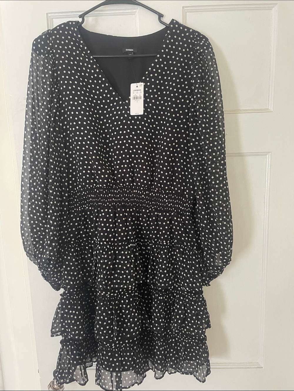 Express Black and White Polka Dot Long Sleeve Dress